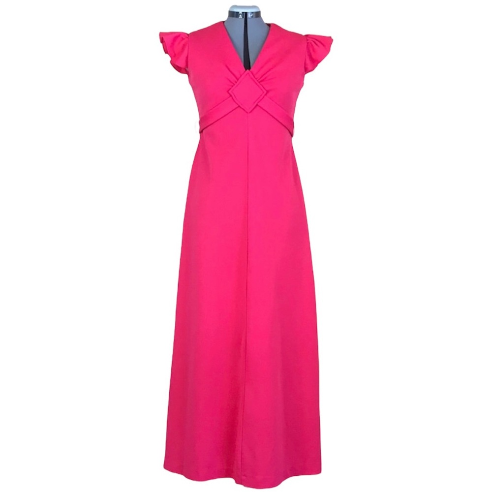 Vintage 1960s 1970s Mod Pink Party Gown Long Dress 70s 60s Vtg S small 4 6 Tie